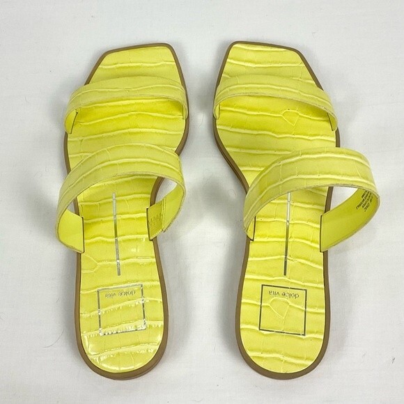 Dolce Vita Yellow Slide Sandal Isaac Flats Sz 9.5 Citron Croco Embossed - Picture 5 of 10